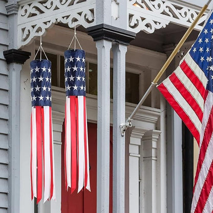 2Pack American Flags Windsock 60Inch Patriotic Decor 4th of July Windsocks with Embroidered Stars Wind Socks Hanging USA Flag Windsock Decoration for Outside Décor Memorial Day,Presidents Day