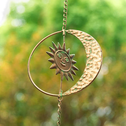 Glitzhome 8.5ft Rain Chain for Gutters 8-Piece Faux Copper Patina Finish Sun and Moon Catcher Replacement for Downpout