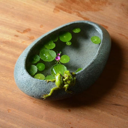 Top Collection Garden Frogs On Long Functional Stone Flower Pot Planter Figurine