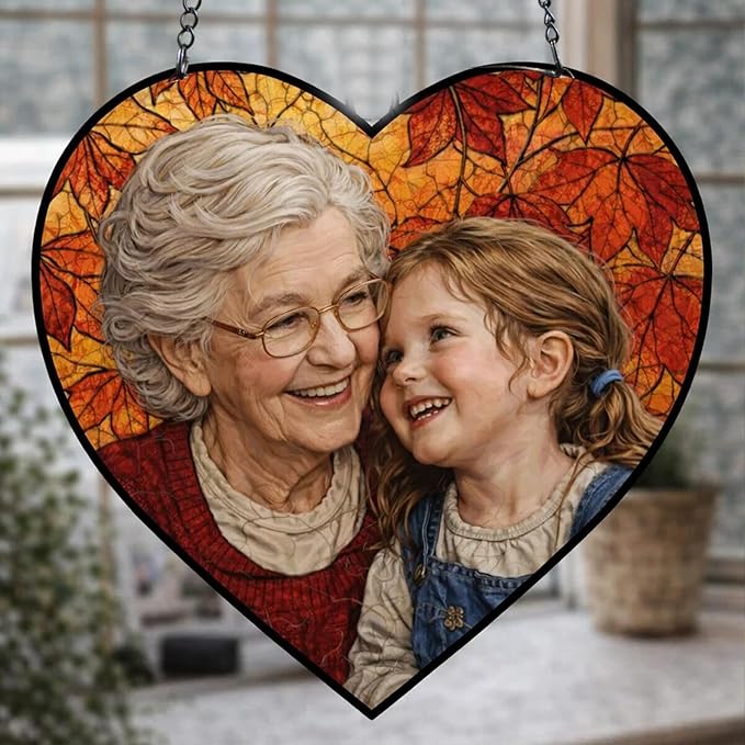 NAZENTI Personalized Stained Glass Portrait Ornament Gifts for Grandma, Custom Family Photo Suncatcher Window Hanging Gift for Mothers Day Fathers Day, Couple or Family Photo Gifts, Holiday Keepsake