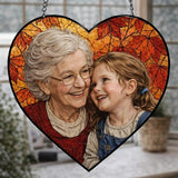 NAZENTI Personalized Stained Glass Portrait Ornament Gifts for Grandma, Custom Family Photo Suncatcher Window Hanging Gift for Mothers Day Fathers Day, Couple or Family Photo Gifts, Holiday Keepsake