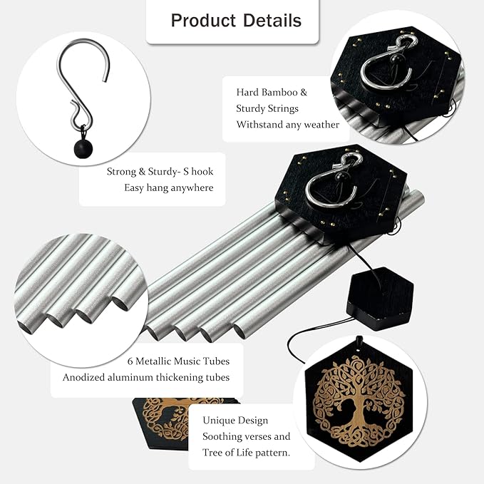 33" Tree of Life Memorial Wind Chimes | Elegant Silver Sympathy Wind Chime for Loss of Loved One, Tranquil Deep-Tone Windchimes, Outdoor Hanging Garden Decor