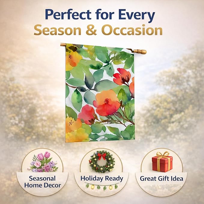 Caroline's Treasures Connecticut Mountain Laurels in Watercolor House Flag Large Porch Sleeve Pole Decorative Outside Yard Banner Artwork Wall Hanging, Polyester, House Size, Multicolor