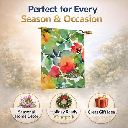 Caroline's Treasures Connecticut Mountain Laurels in Watercolor House Flag Large Porch Sleeve Pole Decorative Outside Yard Banner Artwork Wall Hanging, Polyester, House Size, Multicolor