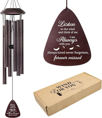 Memorial Wind Chimes for Loss of Loved One – Sympathy Wind Chime with Saying “Listen to The Wind” – Remembrance Bereavement Gift for Garden, Patio, or Outdoor Decor