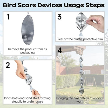 18 Pcs Stainless Steel Bird Deterrents for Outside - 3D Spiral Spinning Windmill Reflective Scare Devices to Keep Birds, Pigeons & Woodpeckers Away from Garden, Yard, Patio, Windows & Fruit Trees