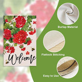 Welcome Spring Geranium Decorative Garden Flag, Red Floral Flowers Bee Yard Outside Decorations, Summer Farmhouse Outdoor Small Home Decor Double Sided 12 x 18