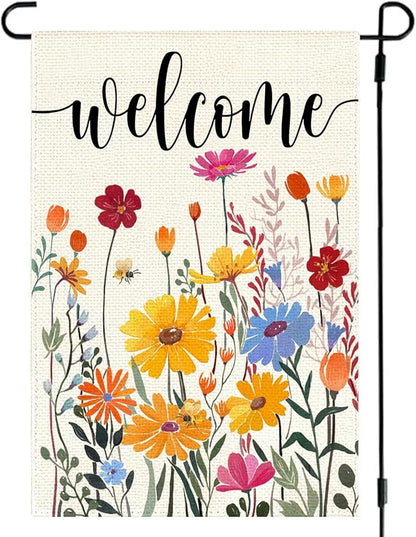 Spring Summer Garden Flag 12x18 Inch Double Sided Outside Colorful Floral Daisy Flowers Outdoor Seasonal Holiday Welcome Yard Porch Decoration