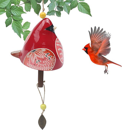 Bird Song Bell Wind Chime, Ceramic Cardinal Fashion Hanging Windchimes for Rustic Music Garden Backyard Church Decoration Porch Outside Outdoor Festival Memorial Gift Witness Friendship (Red)