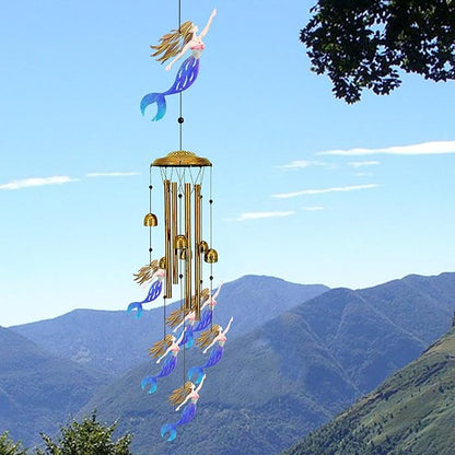 Mermaid Wind Chimes for Outside（Blue） - Wind Chime Gifts, Garden Metal Memorial Windchimes for Mom, Grandma, Yard, Porch, Garden Decor or Birthday Mother's Day Christmas Memorial Gift