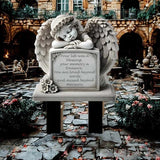Garden Angel Statue, Angel Tombstone Commemorative Plaque, Memorial Plaque with Sleeping Angel Garden Statue, Sympathy Gift Human Memorial Gifts, in Memory of Loved One, Bereavement Gifts