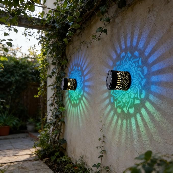 Decorative Solar Mandala Lights - Outdoor Metal Solar Powered Deck Step Wall Lights, Mandala Theme Waterproof Fence Mini Light for Garden Post Patio Backyard Yard Decor (Black, Green)