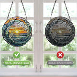 Stained Glass Window Hanging, 8 Inch Ocean Wave Suncatcher, Sun Catchers Indoor Window, Beach Coastal Suncatchers for Windows Hanging, Spring Home Garden Decor Panel, Beach Lover Gifts for Women Mom