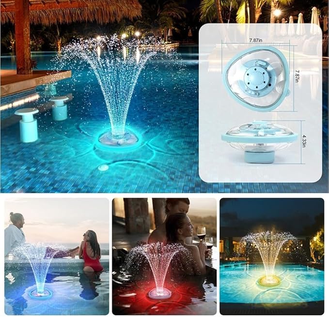 Solar Pool Fountain with Lights, Floating Solar Fountain Pump with Remote, 5 Spray Modes & RGB Color Changing LED, Rechargeable Solar Water Fountain for Pool, Pond, Garden, Outdoor Decor