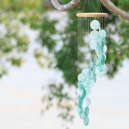 Wenqik Sea Glass Shell Wind Chimes for Outside Seaglass Capiz Windchime Spiral Wind Chimes for Women Beach Holiday Summer Gift Indoor Outdoor Home Housewarming Garden Decor(Blue)