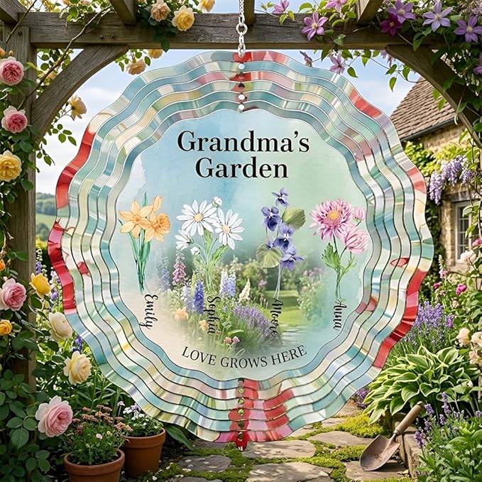 Personalized Mother's Day Wind Spinner for Mom Grandma, Mama Grandma Gifts Mothers Day Christmas, Floral Garden Decor Gift, Outdoor Yard Hanging Ornament 2