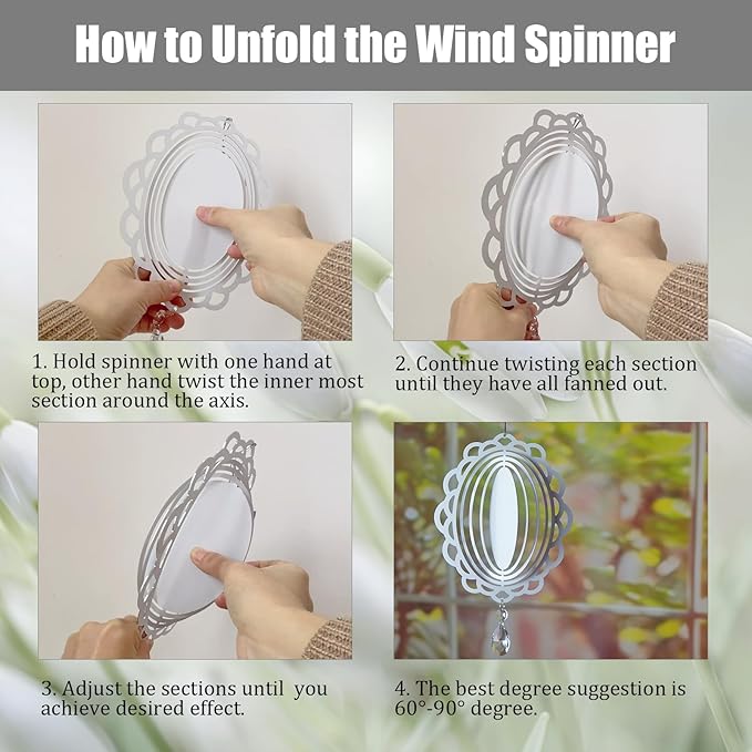 4Pack 8inch Sublimation Wind Spinner Blanks 3D Aluminum Metal Wind Sculpture Kinetic Spinners for Yard and Garden Indoor Art Ornaments Hanging Decoration (Vintage Oval)