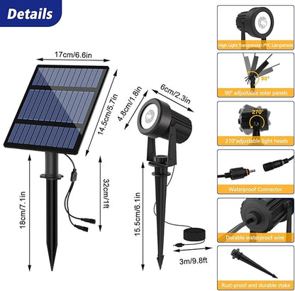 T-SUNUS Solar Spot Lights Christmas 6-in-1 Outdoor Warm White 3000K Landscape Spotlight IP65 Waterproof Separated Panel Spotlights with 9.8ft Cable Auto On/Off for Tree Lawn Driveway Pathway Halloween