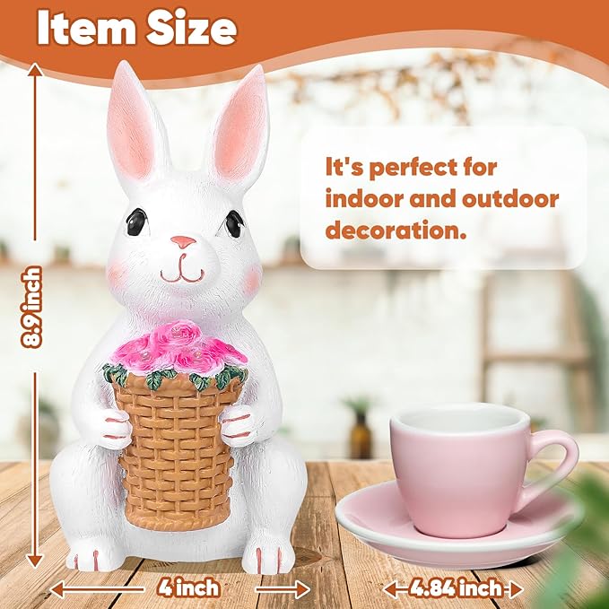 Brightever Solar Powered Garden Statues- Bunny Figurines for Spring & Mother's Day, Outdoor Rabbit Statue with Colorful LED Lights for Patio, Balcony, Lawn, Birthday Gifts for Women, Mom, Female