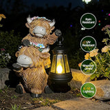 Solar Garden Outdoor Statues Lantern Figurines Light Decorations for Outdoor Patio Balcony Yard Lawn, Ideal Gifts for Mom Friends (Brown - Cow)