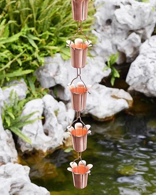 Copper Rain Chain for Heavy Rain, Decorative Rainwater Diverter, Outdoor Garden Decor for Gutter Downspout (Style3 1.6m (5.25ft))