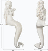Mermaid Statue Outdoor, Large 25.6 Inch Garden Sculpture Figurines for Lawn and Patio Decor, Durable MGO Stone Yard Art with Weatherproof Finish for Indoor Decor Christmas Gift Antique White