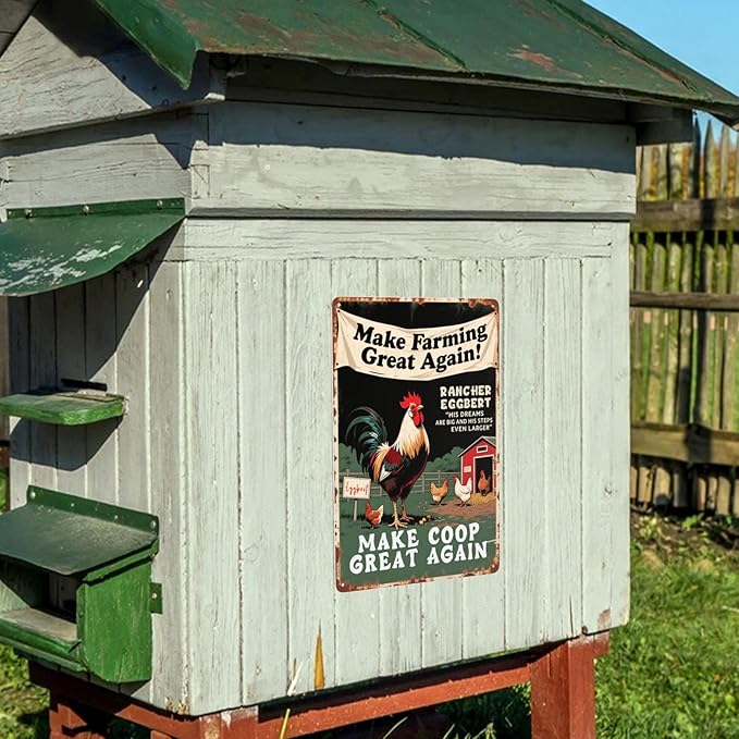 Funny Chicken Coop Signs and Accessories, Make Farming Great Again, Patriotic Farmhouse Metal Wall Art for Coop Farm Stand Chicken Farm Fresh Butt Nuggets Sign 8×12 Inch (green chicken coop)