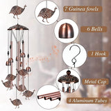 Briwooody Guinea Fowl Wind Chimes for Outside Guinea Fowl Gifts for Women Mom Metal Wind Chimes Memorial Birthday Decor for Outdoors Patio Garden Porch Yard Home Decoration