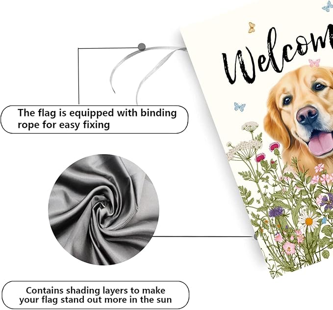 Floral Golden Retriever Garden Flag Spring Summer House Flags 28 x 40 Double Sided Flower Dog Yard Flags for Outside Large Outdoor Welcome Flags