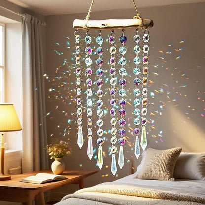 Crystal Window Suncatchers, Hanging Prism Sun Catcher Ornament Garden Rainbow Maker Wind Chime Crystal Prisms Ornament for Wedding, Party, Bedroom Decor