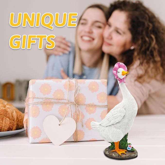 Goose Garden Statue: 12'' Funny Goose Yard Decor, Outdoor Lawn Patio Porch Housewarming Birthday Gifts for Women (White)