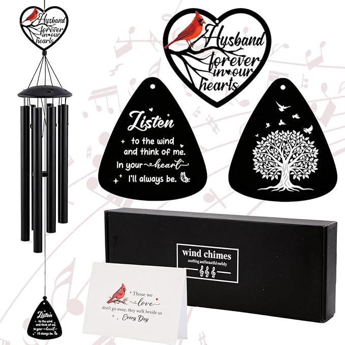 Memorial Gifts for Loss of Husband - Metal Sympathy Wind Chimes for Loved One Indoor Outdoor Patio Garden Yard Backyard Balcony Porch Hanging Decor Bereavement Remembrance Decorations