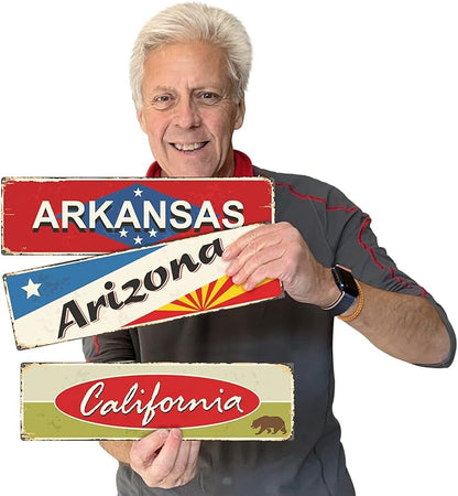 SmartSign 4 x 14 inch Arkansas State Vintage Metal Sign, 40 mil Rustproof Aluminum with Clear Overcoat, Retro Wall Décor, Multicolor, Made in USA