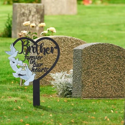 HPMAISON 11 inch Metal Brother Memorial Stake Grave Decorations for Cemetery Gravesite Sympathy Markers Waterproof Memorial Gifts for Loss of Brother Tombstones Plaque Outdoors Lawn Yard Decor
