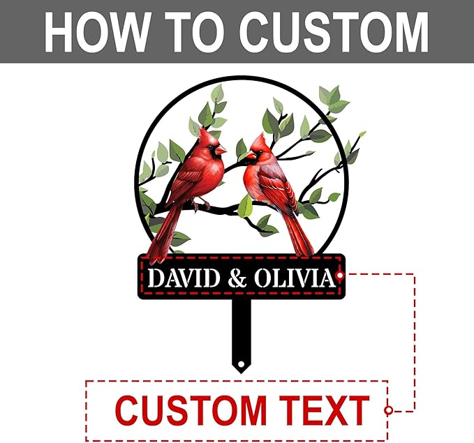 Personalized Name Garden Cardinal Metal Signs with Stake, Custom Family Name Yard Decor for Outdoor Outside, Cardinal Lawn Patio Stake Gardening Enthusiasts Grandmothers Gift