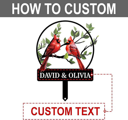 Personalized Name Garden Cardinal Metal Signs with Stake, Custom Family Name Yard Decor for Outdoor Outside, Cardinal Lawn Patio Stake Gardening Enthusiasts Grandmothers Gift