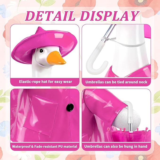 3 Pcs/Set Raincoat Porch Goose Outfits,Summer Lawn Goose Statue Raincoat Costume,Goose Clothes for Summer Outdoor Patio Yard Lawn Garden Decoration(Pink)
