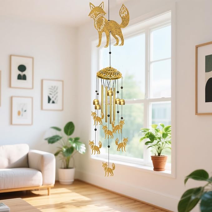 Fox Wind Chimes for Outside, Large Outdoor Metal Foxes Soothing Tones Memorial Windchime with S Hook Indoors Home Patio Garden Yard Decor, Unique Birthday Festival Housewarming Gifts for Women Men