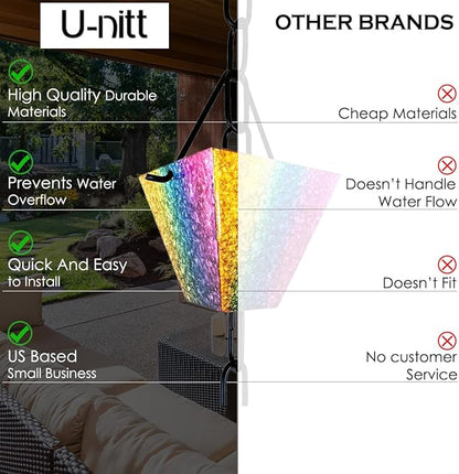 U-nitt Rain Chain Water Collection for Gutters Rainwater Catcher & Diverter, 8.5 FT Chains for Outside Garden, Rainbow Square Cups, Roof Downspout, Works with Heavy Rain, w/ Gutter Clip for Rainchains