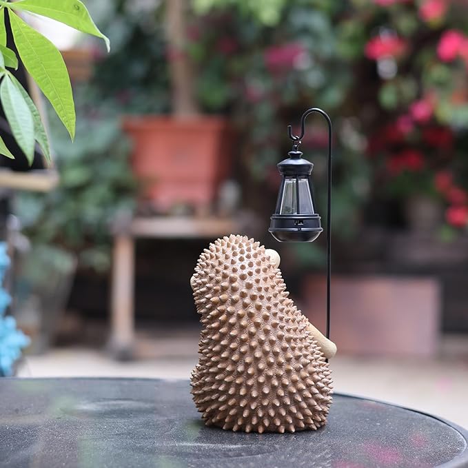 Solar Garden Statue, Cute Resin Animal Figurine with Solar Lantern Outdoor Decor for Patio Lawn Yard Pathway, Unique Housewarming Birthday Gift for Mom and Grandma (Hedgehog)