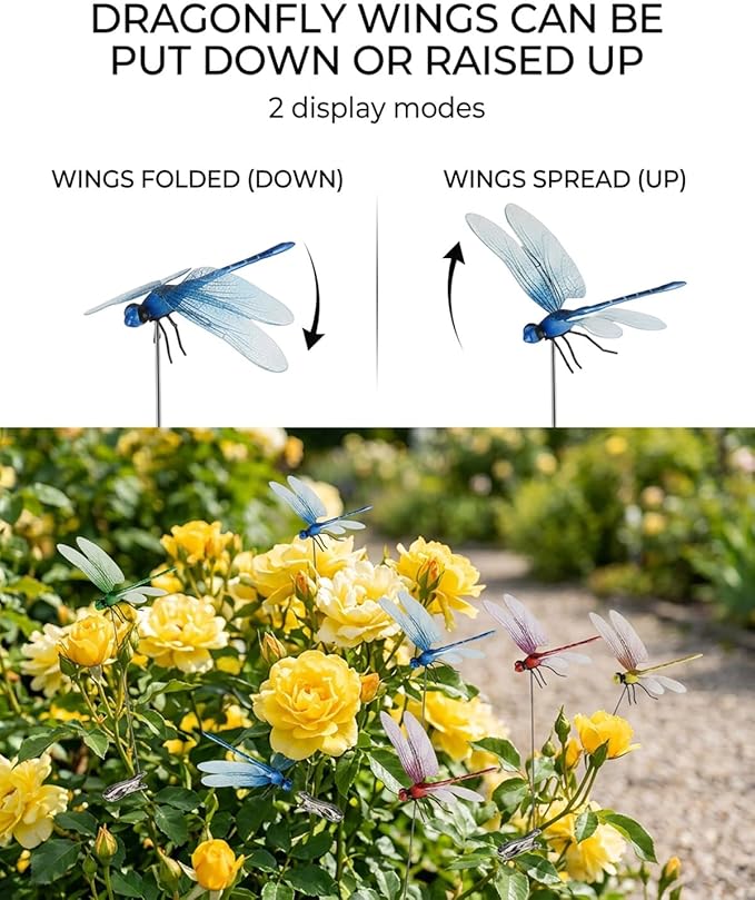 Dragon Fly Clips for Bugs Repellent, Outdoor Dragonfly Clips to Keep Bugs Away, Clip on Dragonfly Garden Decor Flying Butterflies Decorations Fake Flies Metal Dragon Moving Yard Ornaments Hat