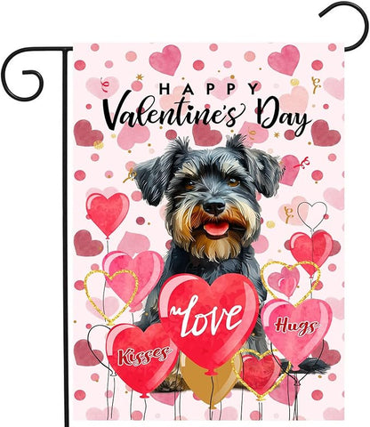Schnauzer Valentine Garden Flag Valentines Day Flags for Outside 12x18 Double Sided Small Yard Flags Dog Valentine's Day Decor Outdoor Lawn Valentines Banners Front Porch
