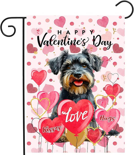 Schnauzer Valentine Garden Flag Valentines Day Flags for Outside 12x18 Double Sided Small Yard Flags Dog Valentine's Day Decor Outdoor Lawn Valentines Banners Front Porch