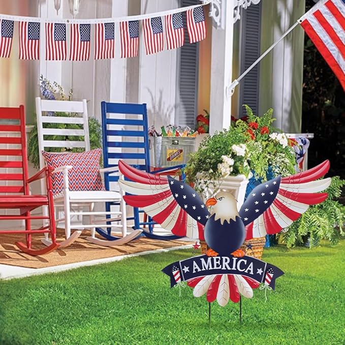 hogardeck 4th of July Decorations Outdoor, 28" Large Bald Eagle Patriotic Decorative Garden Stakes for Fourth of July Decorations, Memorial Day Metal American Eagle for Outside Yard Porch Lawn Decor