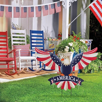 hogardeck 4th of July Decorations Outdoor, 28" Large Bald Eagle Patriotic Decorative Garden Stakes for Fourth of July Decorations, Memorial Day Metal American Eagle for Outside Yard Porch Lawn Decor