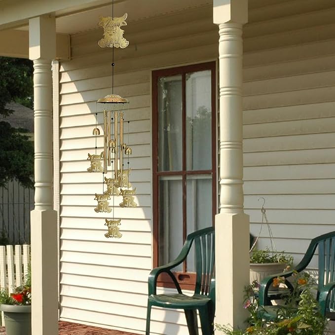 Highland Cow Wind Chimes Outdoor - Large Memorial Wind Chimes for Loss of Loved One, Cute Metals Hanging Highlands Cattle Wind Spinner Decor for Garden, Patio, Backyard, Porch