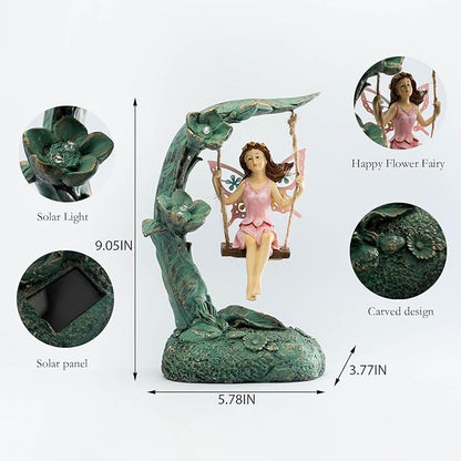 Suyorpe Garden Flower Fairy Outdoor Statue Decor Funny Swing Fairy Ornaments Figurines for Patio Lawn Yard Porch Outside Garden Gifts,9.05 Inches Tall ﻿ ﻿ ﻿