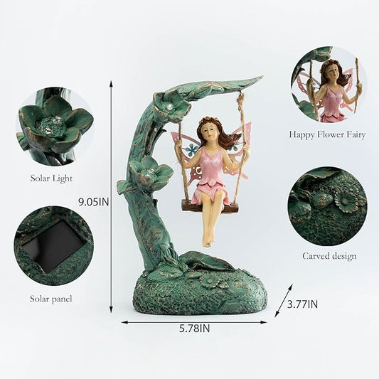 Suyorpe Garden Flower Fairy Outdoor Statue Decor Funny Swing Fairy Ornaments Figurines for Patio Lawn Yard Porch Outside Garden Gifts,9.05 Inches Tall ﻿ ﻿ ﻿