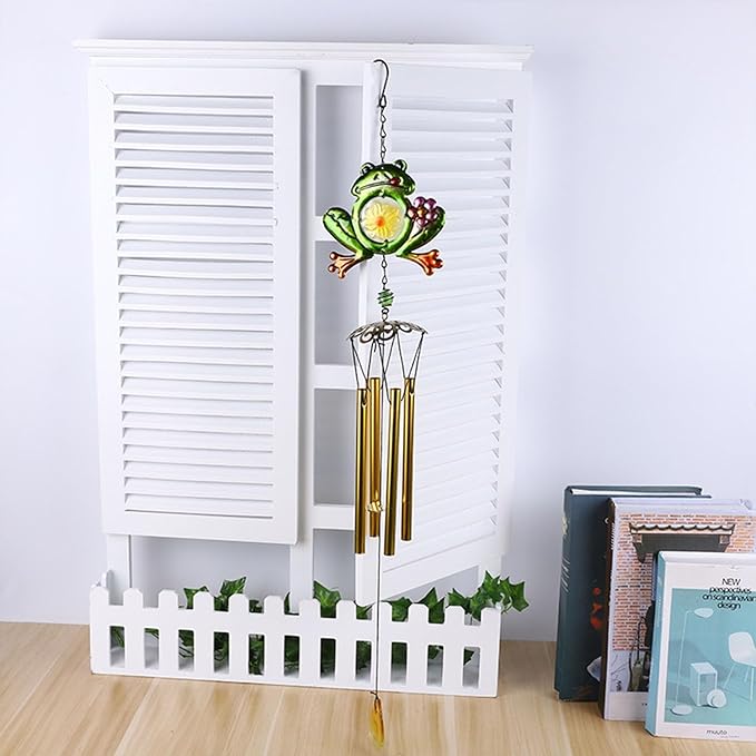 Frog Wind Chimes for Outside, Rustic Aluminum Tube Wind Chimes Animal Stained Glass Hanging Wind Chime Decorative Wind Chime for Balconies Gardens Corridors and Patios (Long)