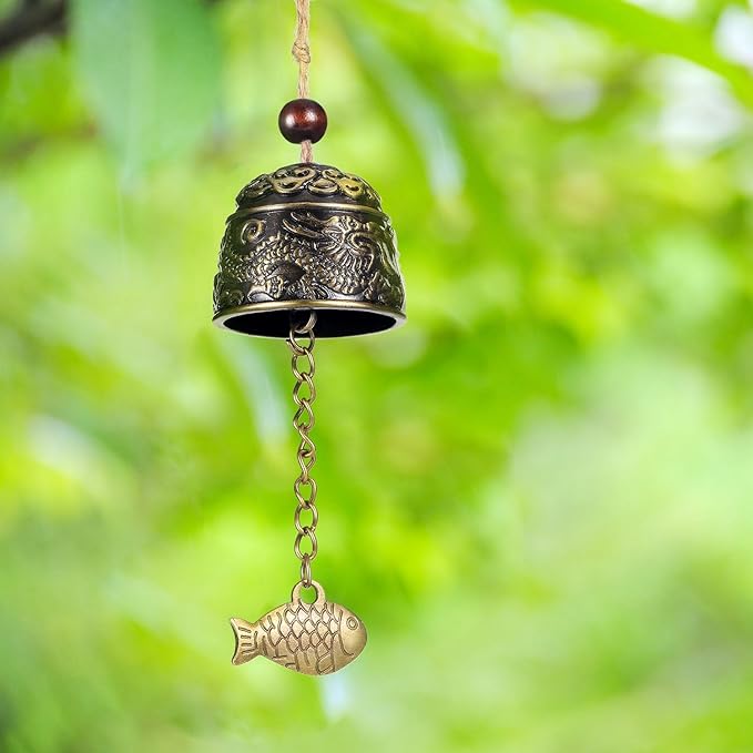 Chuangdi 2 Pcs Fengshui Bell Vintage Dragon Bell Fengshui Wind Chimes Good Luck Hanging Supplies for Home Garden Good Luck Blessing Patio Yard Indoor Outdoor Front Door Decorations(Dragon)